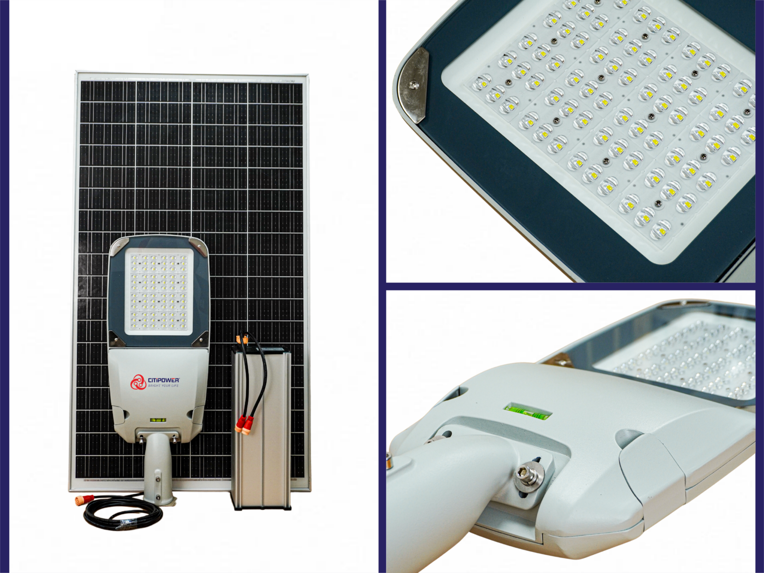 Cận cảnh chi tiết đèn đường năng lượng mặt trời CTP-LION-S của CiTiPOWER.