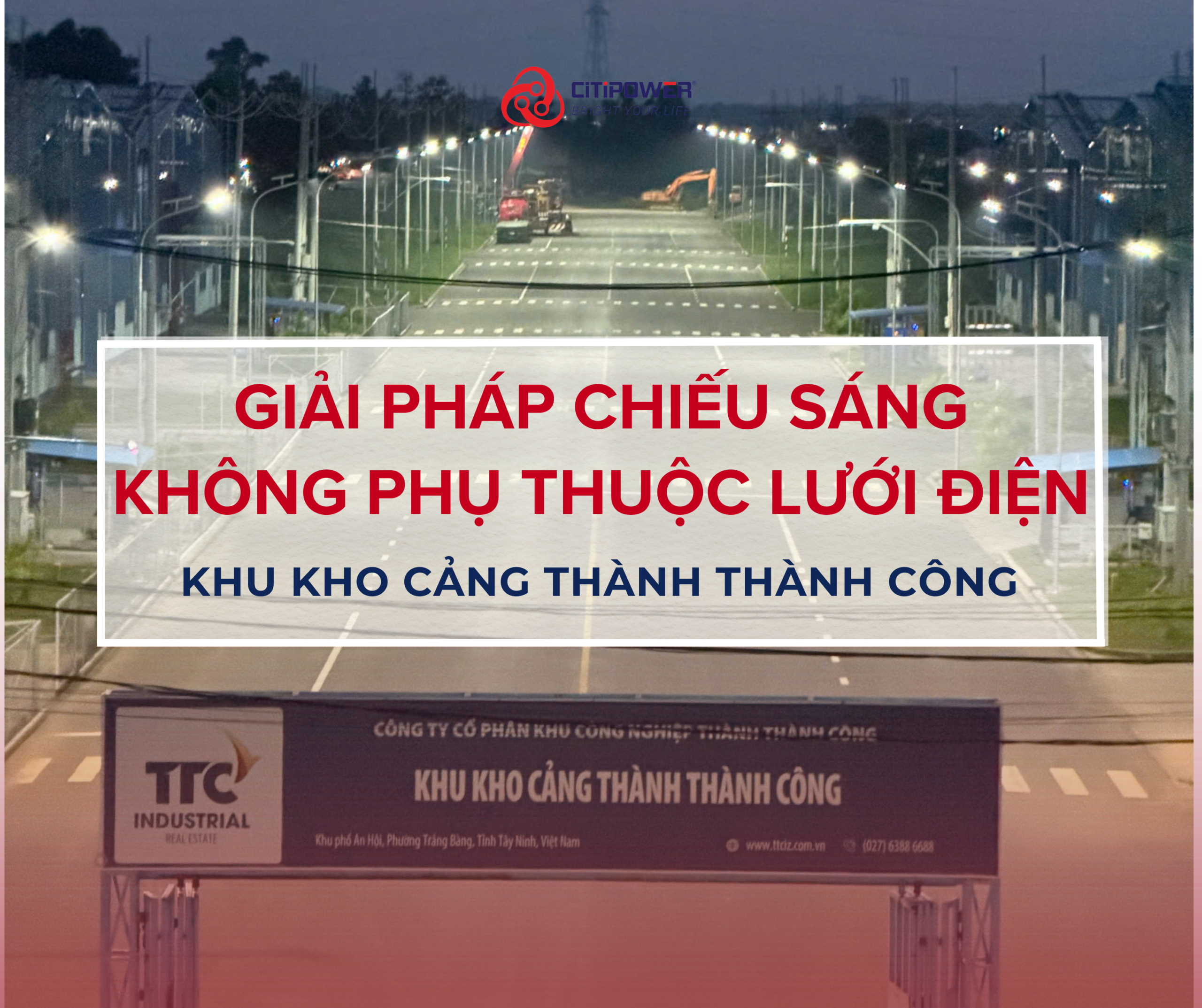Hệ thống đèn LED năng lượng mặt trời CTP-ECO sau khi hoàn thiện tại Kho cảng Thành Thành Công