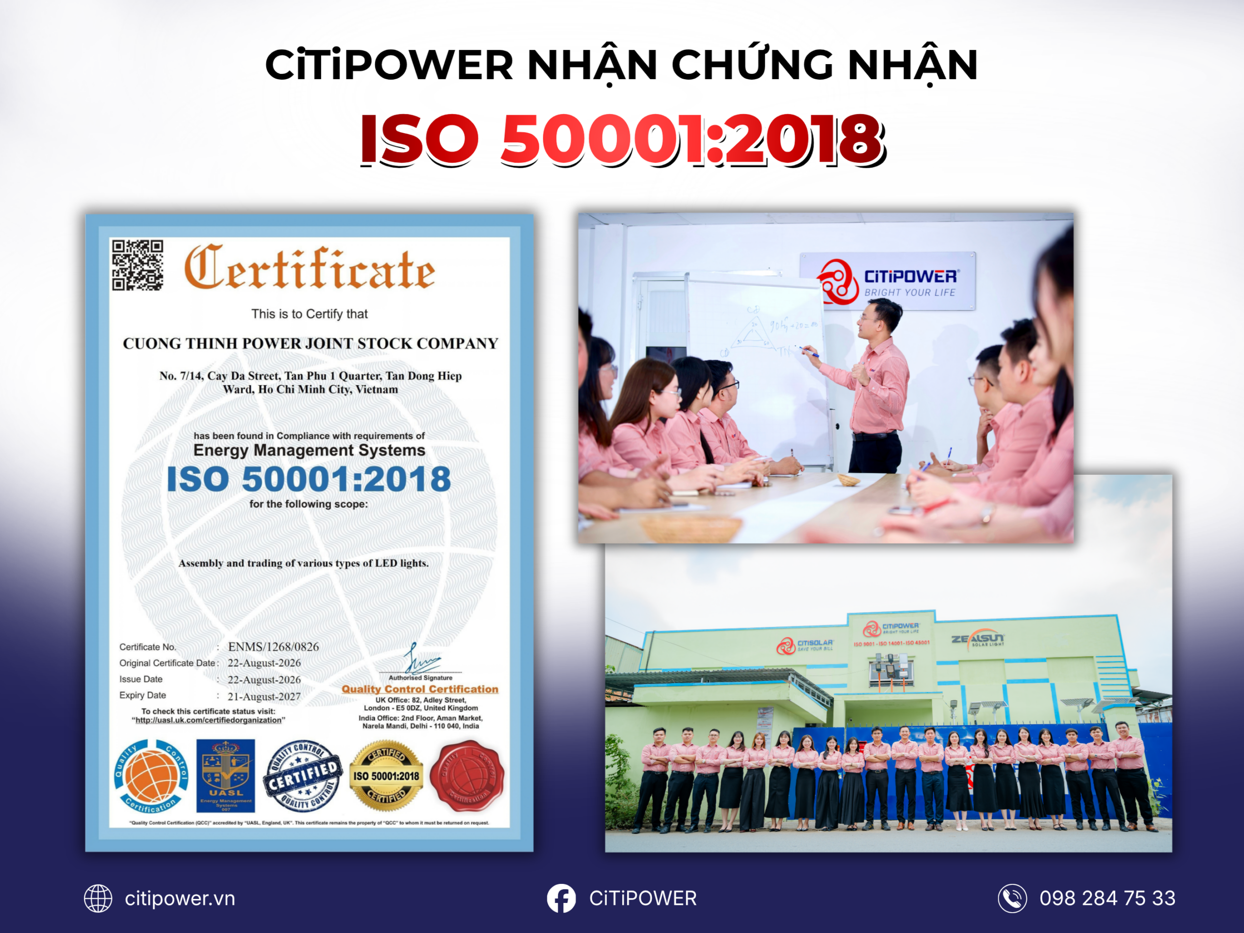 Chứng nhận ISO 50001 của CiTiPOWER về quản lý năng lượng